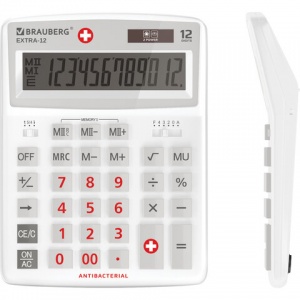 Калькулятор настольный Brauberg Extra-12-WAB (12-разрядный) антибактериальное покрытие, белый (250490)