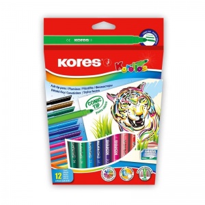 Набор фломастеров 12 цветов Kores Korellos (линия 4мм, смываемые, со стикерами в комплекте)