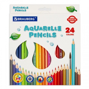Карандаши акварельные 24 цвета Brauberg Premium Aquarelle (L=176мм, грифель мягкий 4мм) 2 уп. (181673)