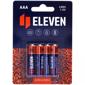 Батарейка Eleven AAA/LR03 (1.5 В) алкалиновая (блистер, 4шт.) (301745)