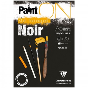 Альбом для смешанных техник А5, 20л Clairefontaine "Paint'ON Noir" (250 г/кв.м, черная, на склейке) (975168C)