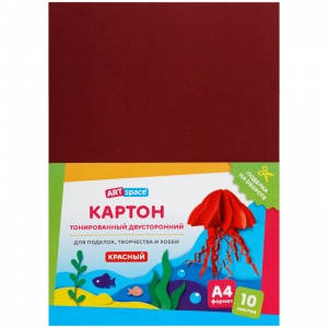 Картон цветной ArtSpace (10 листов, тонированный, красный, А4, 180 г/кв.м) (КТ1А4_37996), 10 уп.