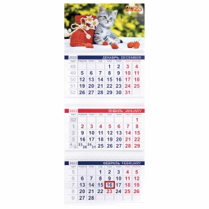 Календарь настенный квартальный на 2023 год 3 блока Hatber "Офис. Котенок", с бегунком, 3шт. (3Кв3гр3_11865)