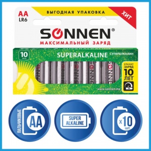 Батарейка Sonnen Super Alkaline AA/LR06 (1.5 В) алкалиновая (картон, 10шт.) (454231), 6 уп.