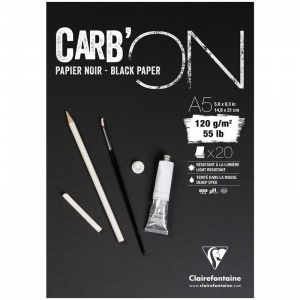Блокнот для зарисовок А5, 20л Clairefontaine "Carb'ON" (120 г/кв.м, мелкозернистый, черный) (975038C)