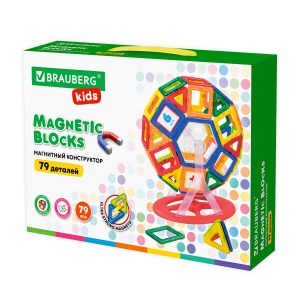 Конструктор магнитный Brauberg Kids Mega Magnetic Blocks-79, с колесной базой и каруселью (663848)