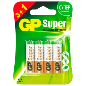 Батарейка GP Super AA/LR06 (1.5 В) алкалиновая (блистер, 4шт.) 4 уп. (15A3/1-2CR4)