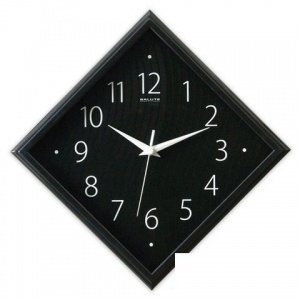 Часы настенные аналоговые Салют П-2Е6-461, ромб, черный, черная рамка, 28х28х4см