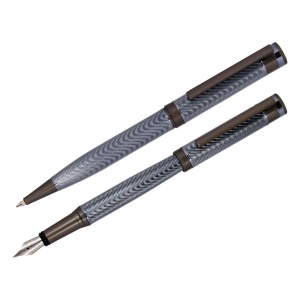 Набор Delucci "Stellato": ручка перьевая черная 0,8мм и ручка шариковая синяя 1мм, корпус серебро/хром, подарочная упаковка (Cpn_11727)