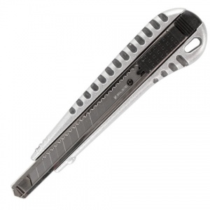 Нож универсальный 9мм Brauberg Metallic, металлический корпус (рифленый), автофиксатор (236971)