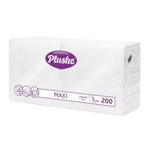 Салфетки бумажные 24х24см, 1-слойные Plushe Maxi, белые, 200шт.