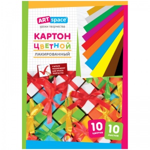 Картон цветной лакированный ArtSpace (10 листов, 10 цветов, А4, лакированный) в папке (Нкл10-10_6103)