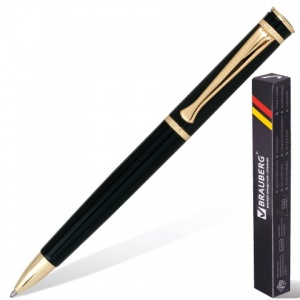 Ручка шариковая автоматическая Brauberg Perfect Black (бизнес-класса, корпус черный, золотистые детали, синий цвет чернил) 1шт. (141416)