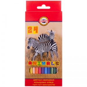 Карандаши цветные 24 цвета Koh-I-Noor Animals (L=175мм, D=6.9мм, d=2.8мм, 6гр) картонная упаковка (3554024008KSRU)
