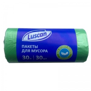 Пакеты для мусора 30л, Luscan (50х60см, 10мкм, зеленые) ПНД, 30шт. в рулоне