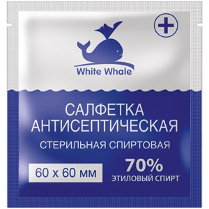 Салфетки антисептические влажные White Whale, спиртовые, 60x60мм, 100шт. (30496)