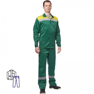 Спец.одежда летняя Костюм мужской л02-КБР, куртка/брюки, зеленый/желтый (размер 44-46, рост 170-176)