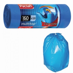 Пакеты для мусора 160л, Paclan Multitop (90x125см, 30мкм, синие) ПВД, 10шт. в рулоне, с завязками (134442)
