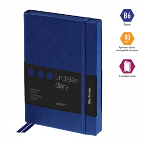 Ежедневник недатированный В6 Berlingo Western (136 листов) обложка кожзам, с резинкой, синяя, цв.срез (UD0_85602)