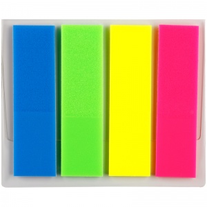 Клейкие закладки пластиковые OfficeSpace, 4 цвета неон по 20л., 45x12мм, европодвес (PM_54064)