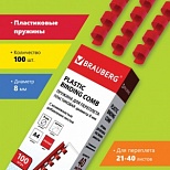 Пружины для переплета пластиковые Brauberg, 8мм, А4, красные, 100шт. (530908), 20 уп.