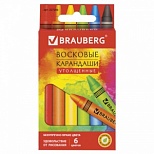 Карандаши восковые 6 цветов Brauberg "Академия" (D=11мм, трехгранные, утолщенные) (227286)