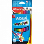 Карандаши акварельные 12 цветов Maped Color'Peps (L=175мм, D=7мм, d=2.9мм, 3гр + кисть) картонная упаковка (836011), 12 уп.