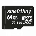 Карта памяти microSDXC SmartBuy 64Gb UHS-1, Class 10, 10Мб/сек (с адаптером SD), 1шт. (SB64GBSDCL10-01)