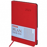 Ежедневник датированный на 2024 год А5 Brauberg "Stylish", гибкий, красный, 168 листов, кожзам, 138х213мм (114895)