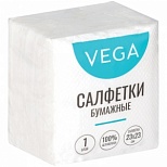 Салфетки бумажные 23x23см, 1-слойные Vega, белые, 80шт. (315615)