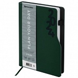 Ежедневник датированный на 2024 год А5 Brauberg "Up" софт-тач, держатель для ручки, зеленый, 168 листов, кожзам, 150х213мм (114910)