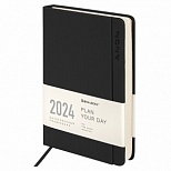 Ежедневник датированный на 2024 год А5 Brauberg "Flap", органайзер, черный, 168 листов, кожзам "под холст", 138х213мм (114969)