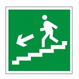 Знак эвакуационный "Направление к эвакуационному выходу по лестнице НАЛЕВО вниз" (пленка ПВХ, 200х200мм) 1шт. (610019/Е 14)