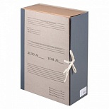 Короб архивный Staff (120мм, 2 х/б завязки, до 1000л, переплетный картон/бумвинил) серый (126903)