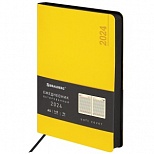 Ежедневник датированный на 2024 год А5 Brauberg "Metropolis Mix", желтый, 168 листов, кожзам, 138х213мм (114935)