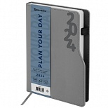 Ежедневник датированный на 2024 год А5 Brauberg "Up" софт-тач, держатель для ручки, серый, 168 листов, кожзам soft touch, 150х213мм (114912)