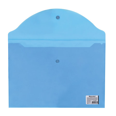 Папка-конверт на кнопке Brauberg (А4, до 100л., 150мкм, пластик) прозрачная синяя (221637)