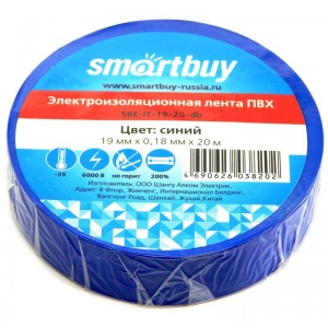 Изолента Smartbuy (19мм x 20м, 180мкм, синяя) 1шт. (SBE-IT-19-20-db)
