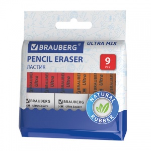 Набор ластиков Brauberg Ultra Mix (41х14х8 мм/29х18х8мм, натуральный каучук) 9шт., 10 уп. (229604)