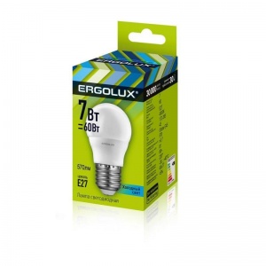 Лампа светодиодная Ergolux (7Вт, Е27, шарообразная) холодный белый, 1шт.