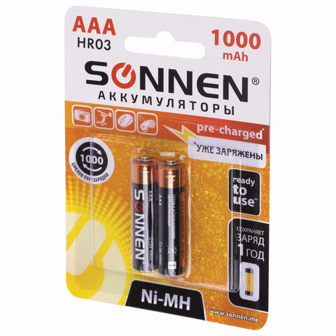 Аккумулятор Sonnen ААА/HR03 (1.2 В, 1000 mAh) NiMH (блистер, 2шт.), 2 уп. (454237)