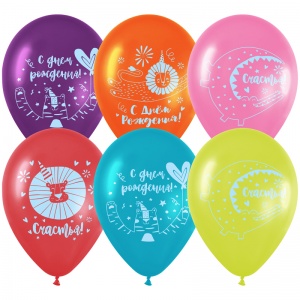 Воздушные шары MESHU "С Днем Рождения", 12" (30см), пастель, разные виды, 25шт. (MS_42100)