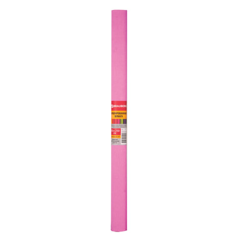 Бумага цветная крепированная Brauberg, 50x250см, плотная, растяжение до 45%, 32 г/кв.м, розовая, в рулоне, 1 лист (126532)