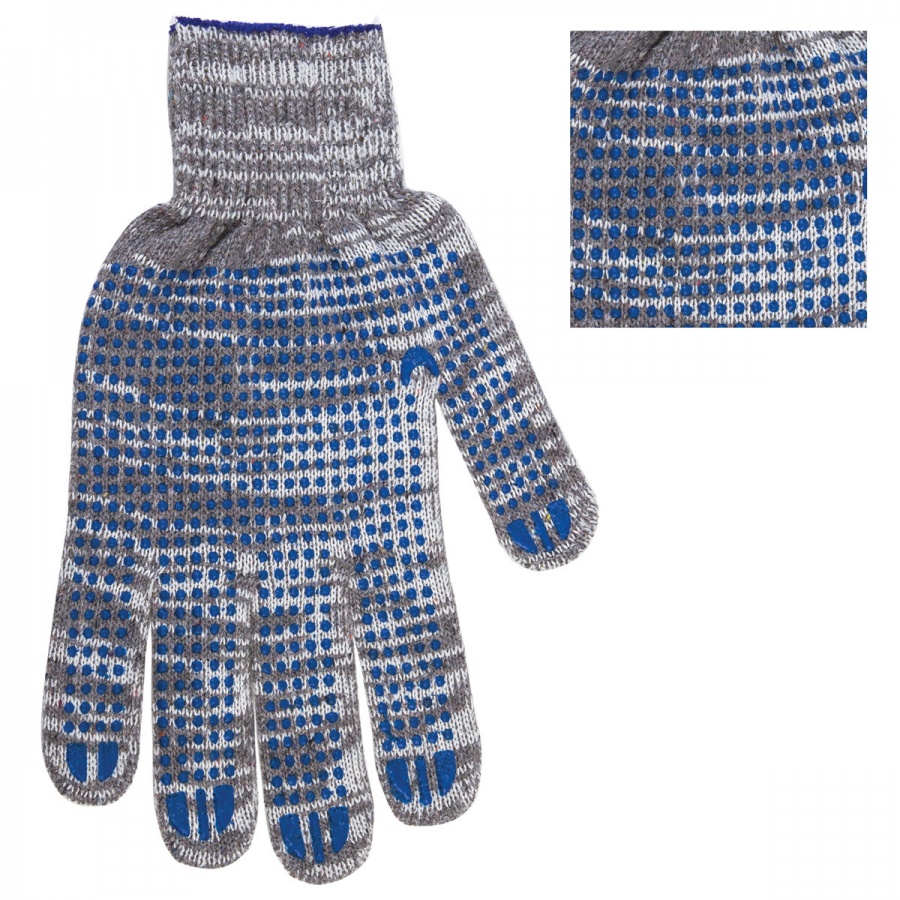 Перчатки защитные хлопковые Лайма Люкс 2, плотные, 10 класс, покрытие ПВХ-точка, серые, 100 пар (608679)