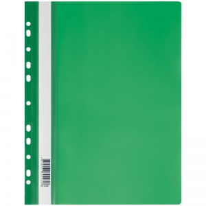 Папка-скоросшиватель с перфорацией на корешке Стамм (А4, 160мкм, до 100л., пластик) зеленая (ММ-32256), 10шт.