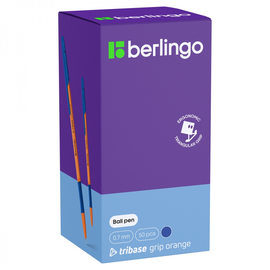 Ручка шариковая Berlingo Tribase grip orange (0.7мм, синий цвет чернил) 50шт. (CBp_70960)