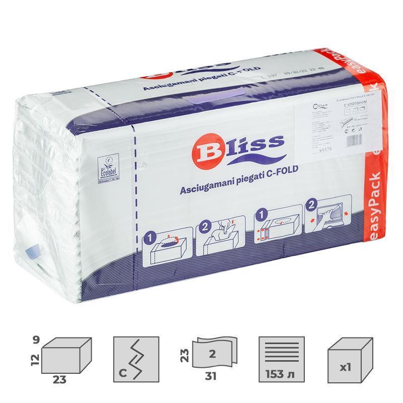 Полотенца бумажные для держателя 2-слойные Bliss, листовые С-сложения, 1 пачка 153 листа
