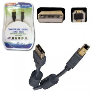 Кабель USB2.0 Defender, USB-A (m) - USB-B (m), 3м, 2 фильтра (87431)