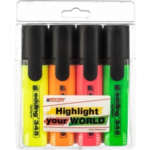 Набор маркеров-текстовыделителей Edding E-345 (1-5мм, желтый/зеленый/розовый/оранжевый) 4шт. (E-345/4S)