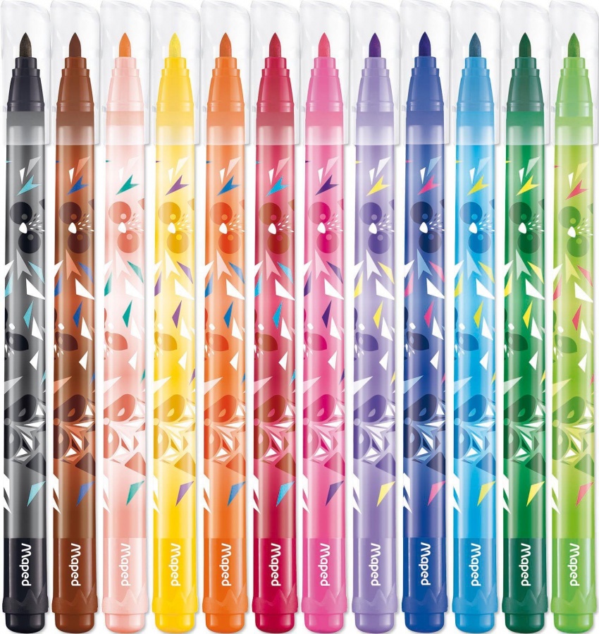 Набор фломастеров 12 цветов Maped Mini Cute (линия 2.8мм, декорированные, средний пишущий узел, смываемые) картонный футляр (845404)